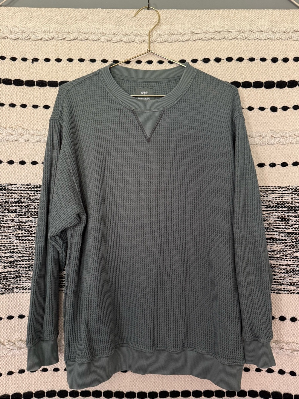 Aerie Waffle Crewneck long sleeve shirt- Slate Green
